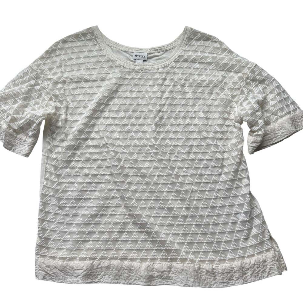 Boho Minimalist Top Large Semi Sheer Solid White Blouse Embroidered Short Sleeve